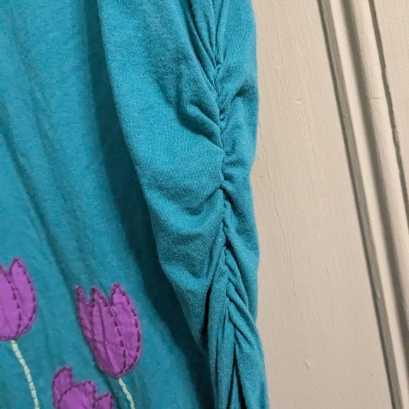 Synergy Organic Clothing Teal Muscle Tee with Purple Floral Accents - Picture 4 of 5